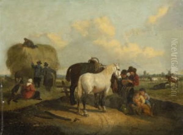 Rast Bei Der Heuernte Oil Painting by Joseph Jacops