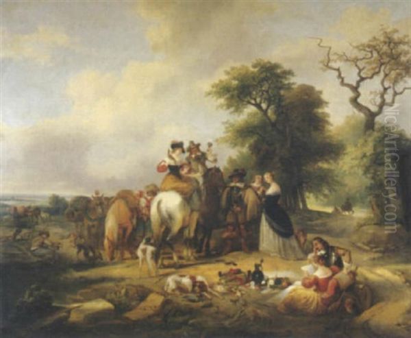 Jagdgesellschaft Bei Der Rast Oil Painting by Joseph Jacops