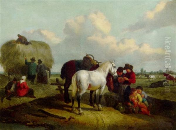 The Hay Harvest Oil Painting by Joseph Jacops