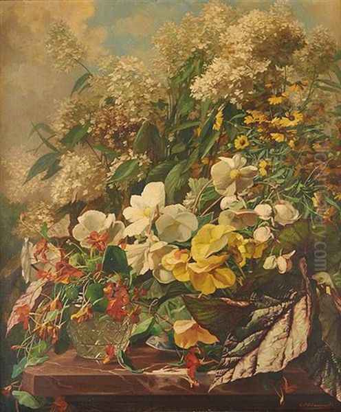 Composition Florale Sur Entablement Oil Painting by Georges Jacqmotte