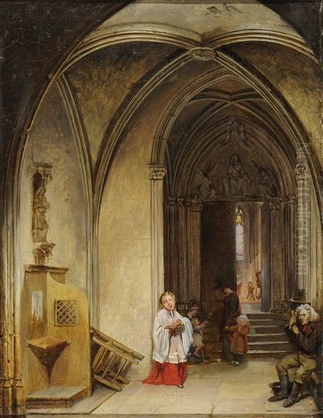 Scene Animee Dans L'eglise Oil Painting by Claudius Jacquand