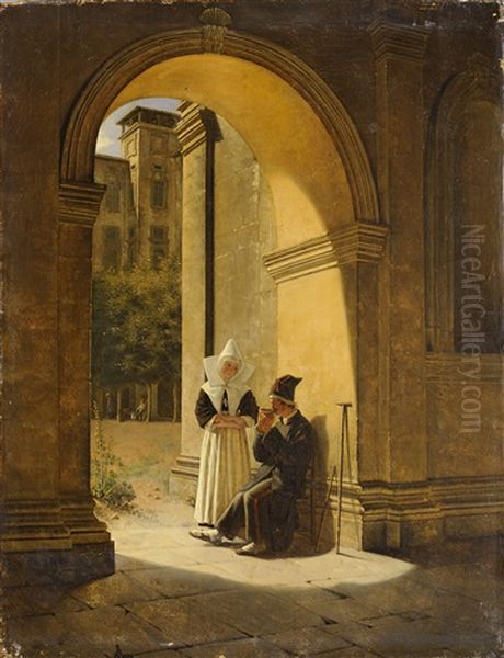 Interieur Du Cloitre Du Palais St Pierre A Lyon Oil Painting by Claudius Jacquand