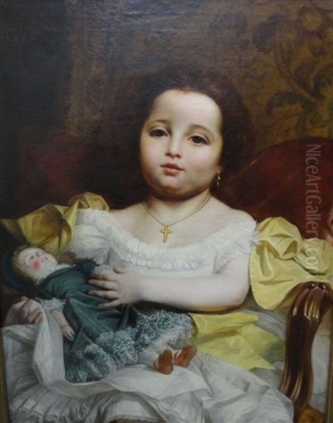 Jeune Fille A La Poupee Oil Painting by Claudius Jacquand