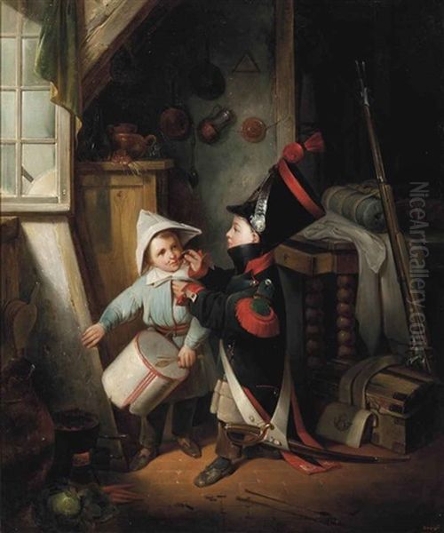 Le Petits Soldats Oil Painting by Claudius Jacquand