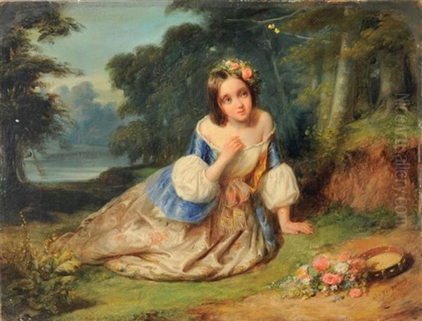 La Petite Princesse Aux Fleurs Oil Painting by Claudius Jacquand