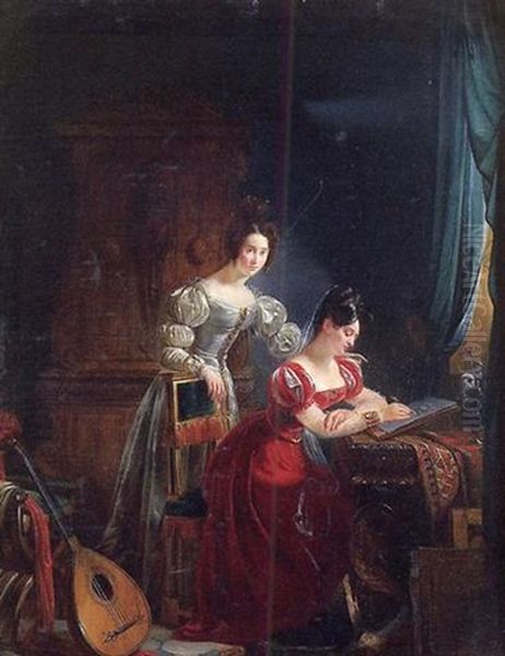 Jeune Femme Ecrivant Une Lettre Oil Painting by Claudius Jacquand