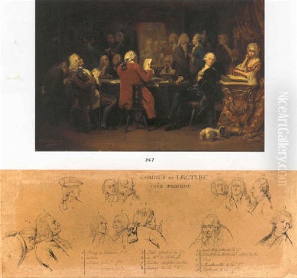 Voltaire Au Cabinet De Lecture Chez Procope Oil Painting by Claudius Jacquand