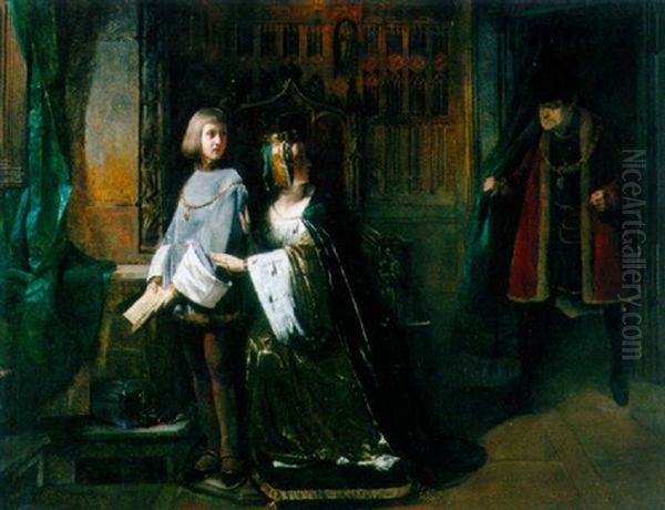 Louis Xi Of France Surprising The Queen Instructing The Dauphin Contrary To His Will Oil Painting by Claudius Jacquand