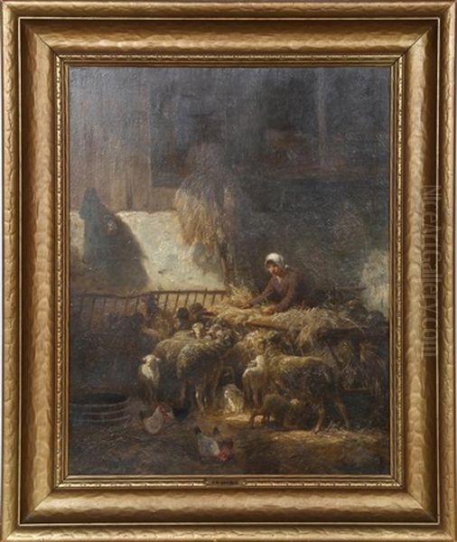 Feeding Sheep Oil Painting by Charles Emile Jacque