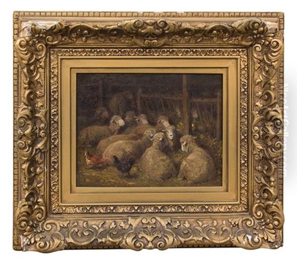 Sheep In The Stable Oil Painting by Charles Emile Jacque