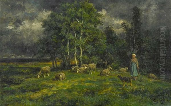 Bergere Dans Un Paysage Couvert Oil Painting by Charles Emile Jacque