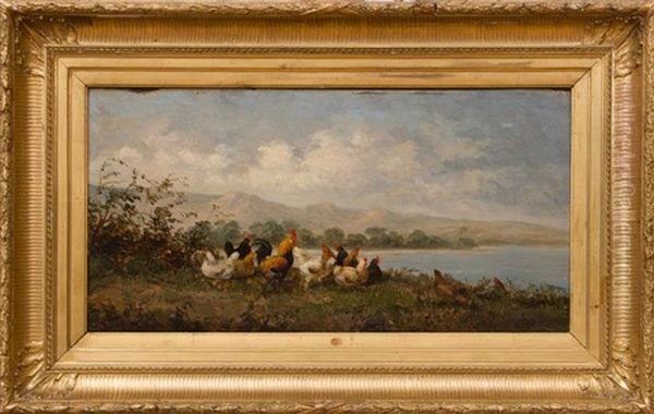 Hens Along Lakeshore Oil Painting by Charles Emile Jacque