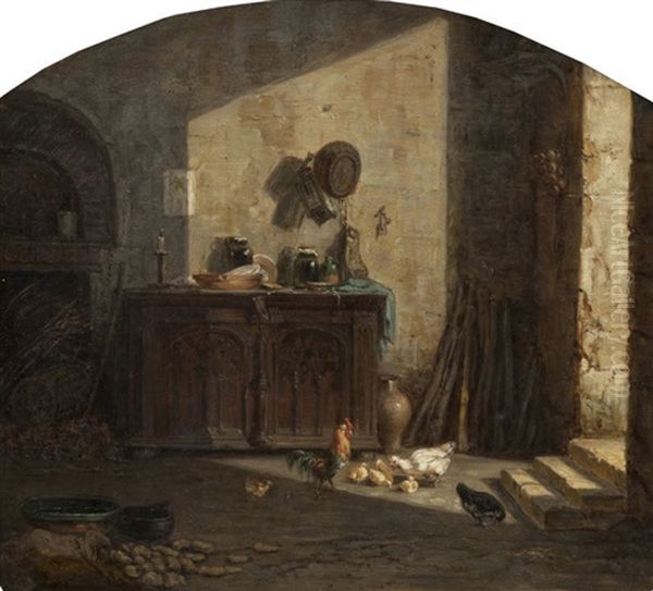 Kitchen Interior Oil Painting by Charles Emile Jacque