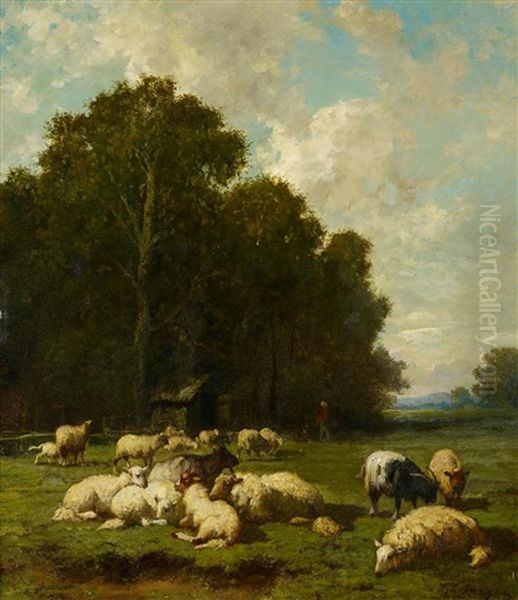 Schafherde Am Waldesrand Oil Painting by Charles Emile Jacque