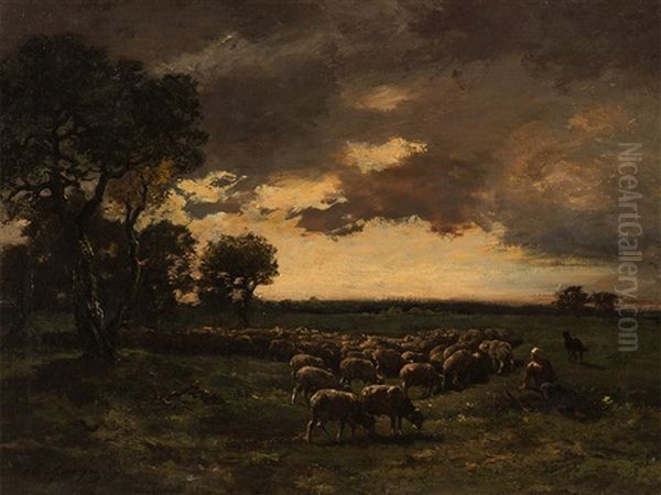 Herd Of Sheep Oil Painting by Charles Emile Jacque