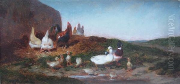 Poules Et Canards Oil Painting by Charles Emile Jacque