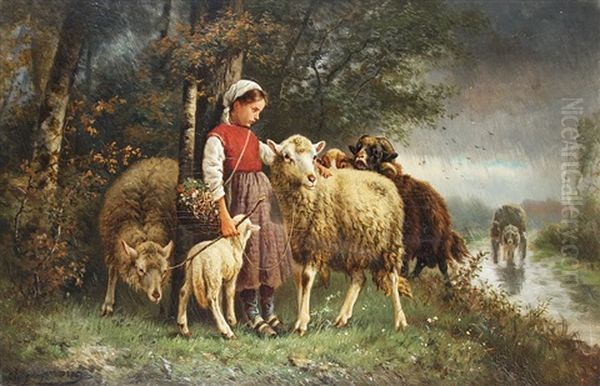 The Little Shepherdess Oil Painting by Charles Emile Jacque