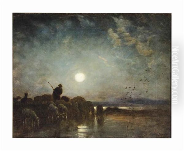 Moonlight (clair De Lune) Oil Painting by Charles Emile Jacque