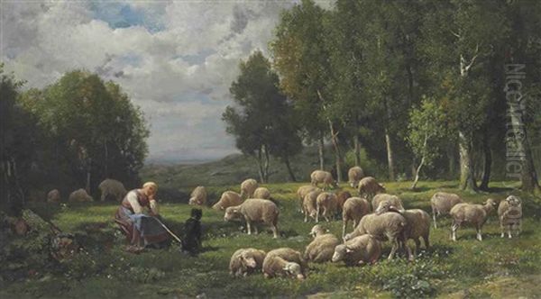 Un Troupeau De Moutons Oil Painting by Charles Emile Jacque