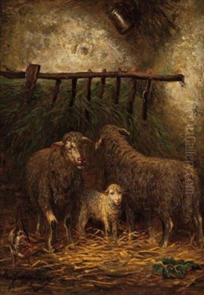 Sheep In A Manger Oil Painting by Charles Emile Jacque