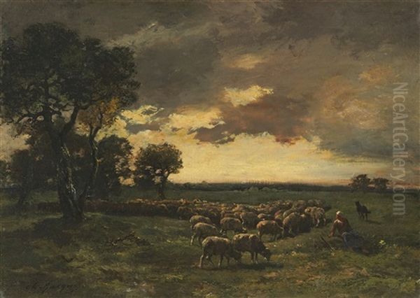 Landschaft Mit Schafen Oil Painting by Charles Emile Jacque