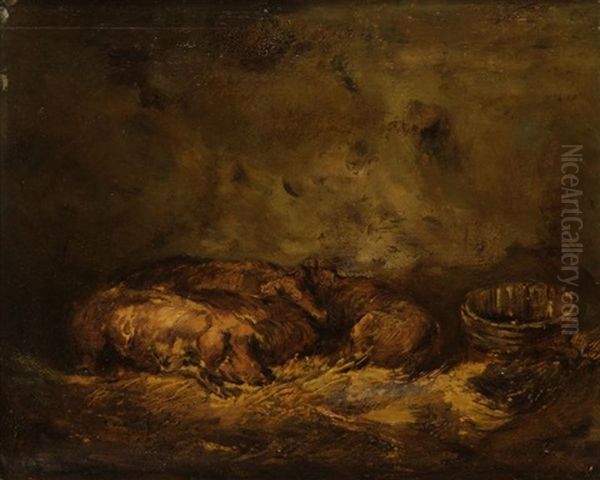 Cochons Dans La Porcherie Oil Painting by Charles Emile Jacque