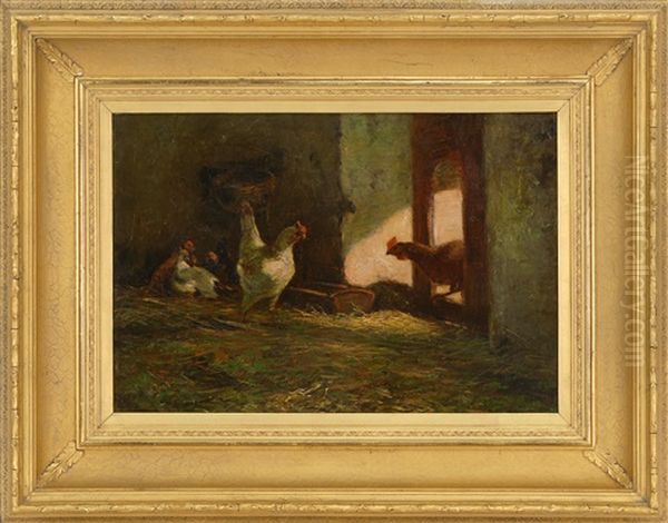 Barnyard Scene With Chickens Oil Painting by Charles Emile Jacque