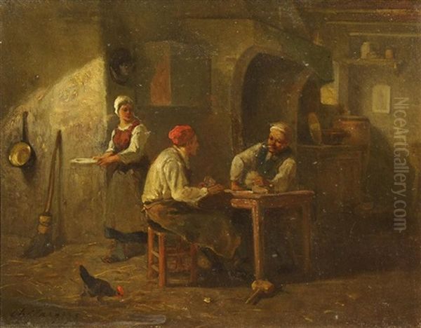 La Partie De Carte Oil Painting by Charles Emile Jacque