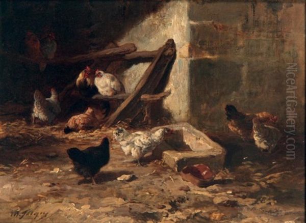 Poulailler Oil Painting by Charles Emile Jacque