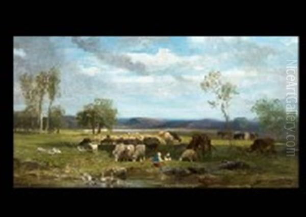 Landschap Met Schapew Oil Painting by Charles Emile Jacque