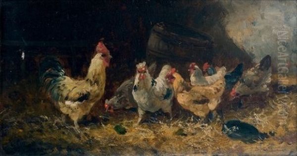 Poules Et Coqs Oil Painting by Charles Emile Jacque