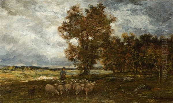 Schafherde In Gewitterlandschaft Oil Painting by Charles Emile Jacque