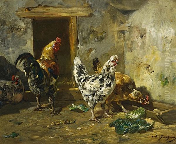 Der Huhnerstall Oil Painting by Charles Emile Jacque