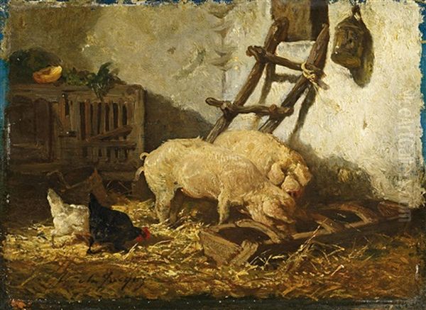 Schweine Am Futtertrog Oil Painting by Charles Emile Jacque