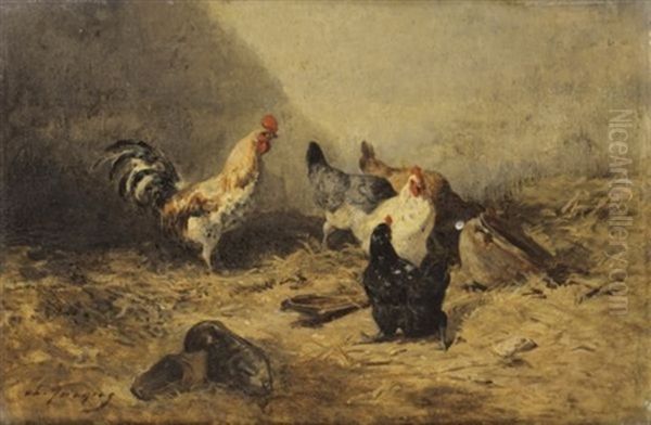 Coq Et Poules Oil Painting by Charles Emile Jacque