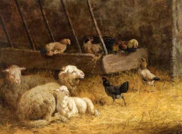 Coq Et Poule Dans La Bergerie Oil Painting by Charles Emile Jacque