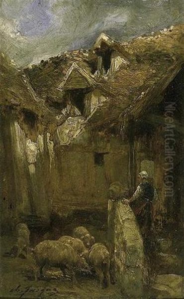 La Porcherie Oil Painting by Charles Emile Jacque