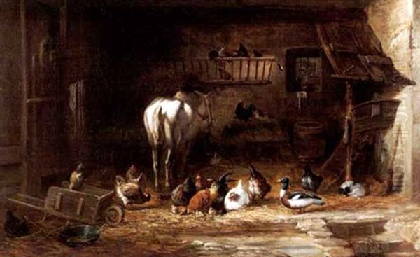 Tiere Im Stall Oil Painting by Charles Emile Jacque