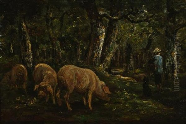 Bouvier Et Ses Cochons Oil Painting by Charles Emile Jacque