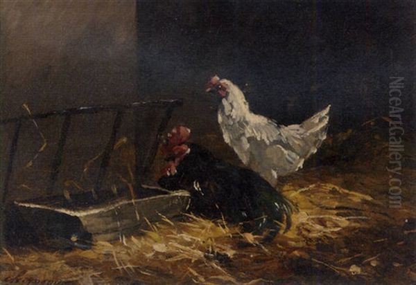 Chickens In A Barn Oil Painting by Charles Emile Jacque