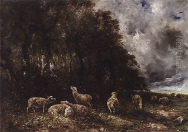 Schafherde Am Waldrand Oil Painting by Charles Emile Jacque