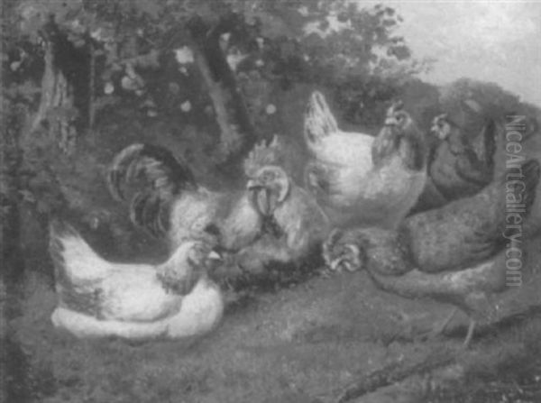 A Landscape With Chickens Oil Painting by Charles Emile Jacque