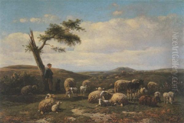 Rastender Schaferjunge Mit Seiner Herde In Meeresnahe Oil Painting by Charles Emile Jacque