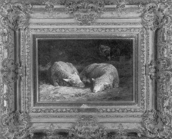 Two Sheep Oil Painting by Charles Emile Jacque