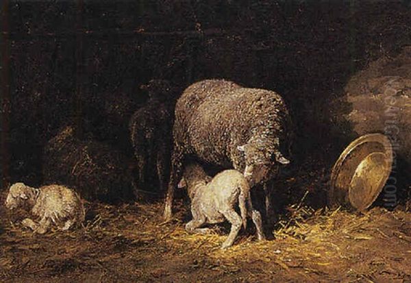 The Suckling Lamb Oil Painting by Charles Emile Jacque