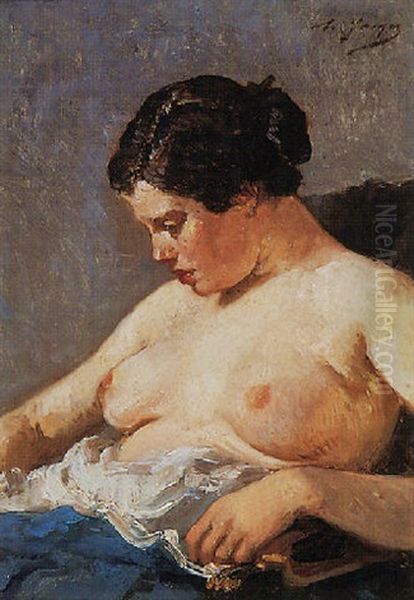 A Nude Oil Painting by Charles Emile Jacque