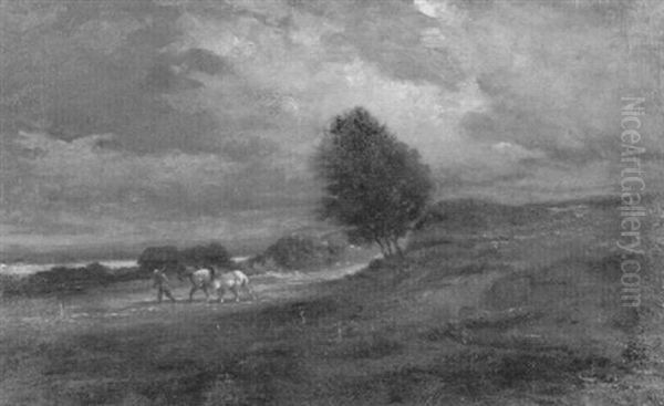 Farmer With Horses In A Landscape by Charles Emile Jacque