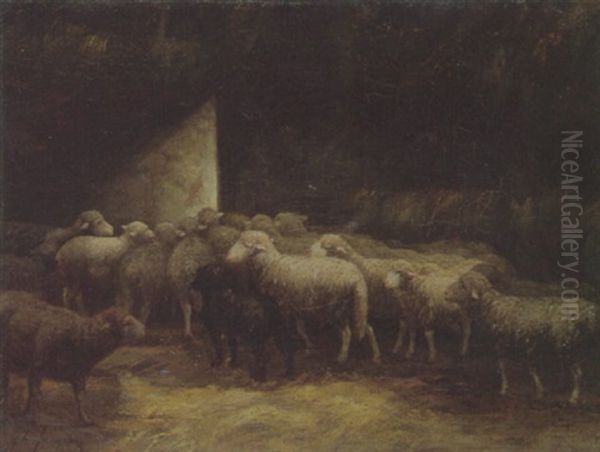 Schafe In Stall Oil Painting by Charles Emile Jacque