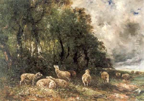 Schafherde Am Waldrand Oil Painting by Charles Emile Jacque