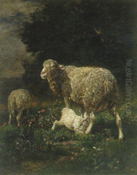 Les Moutons Oil Painting by Charles Emile Jacque